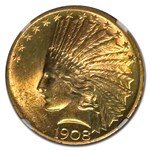 1908 $10 Indian Gold Eagle w/Motto MS-62 NGC