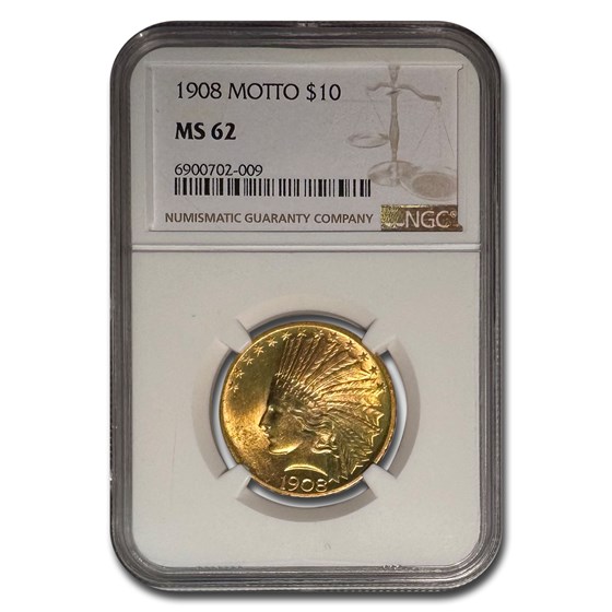 1908 $10 Indian Gold Eagle w/Motto MS-62 NGC 1908 $10 Indian Gold Eagle w/Motto MS-62 NGC