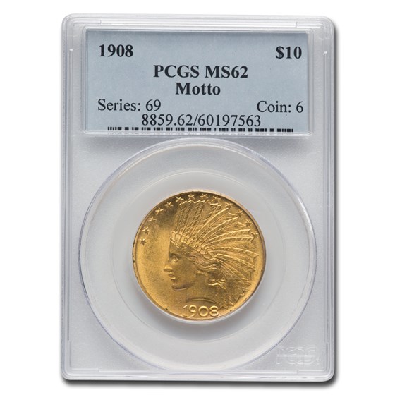 1908 $10 Indian Gold Eagle w/Motto MS-62 PCGS