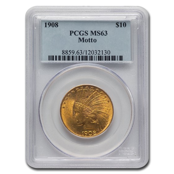 1908 $10 Indian Gold Eagle w/Motto MS-63 PCGS 1908 $10 Indian Gold Eagle w/Motto MS-63 PCGS