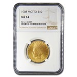 1908 $10 Indian Gold Eagle w/Motto MS-64 NGC