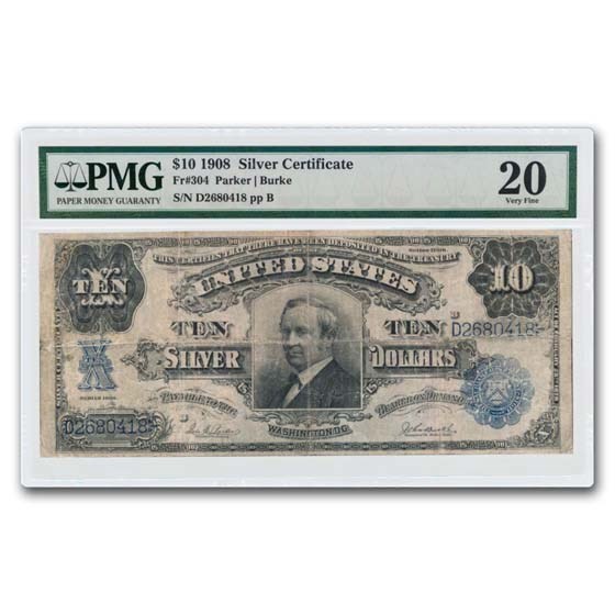 1908 $10 Silver Cert. Hendricks Tombstone VF-20 PMG (Fr#304)