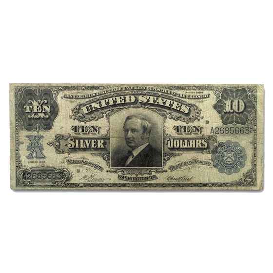 1908 $10 Silver Certificate Hendricks Tombstone Fine (Fr#TBD) 1908 $10 Silver Certificate Hendricks Tombstone Fine (Fr#TBD)