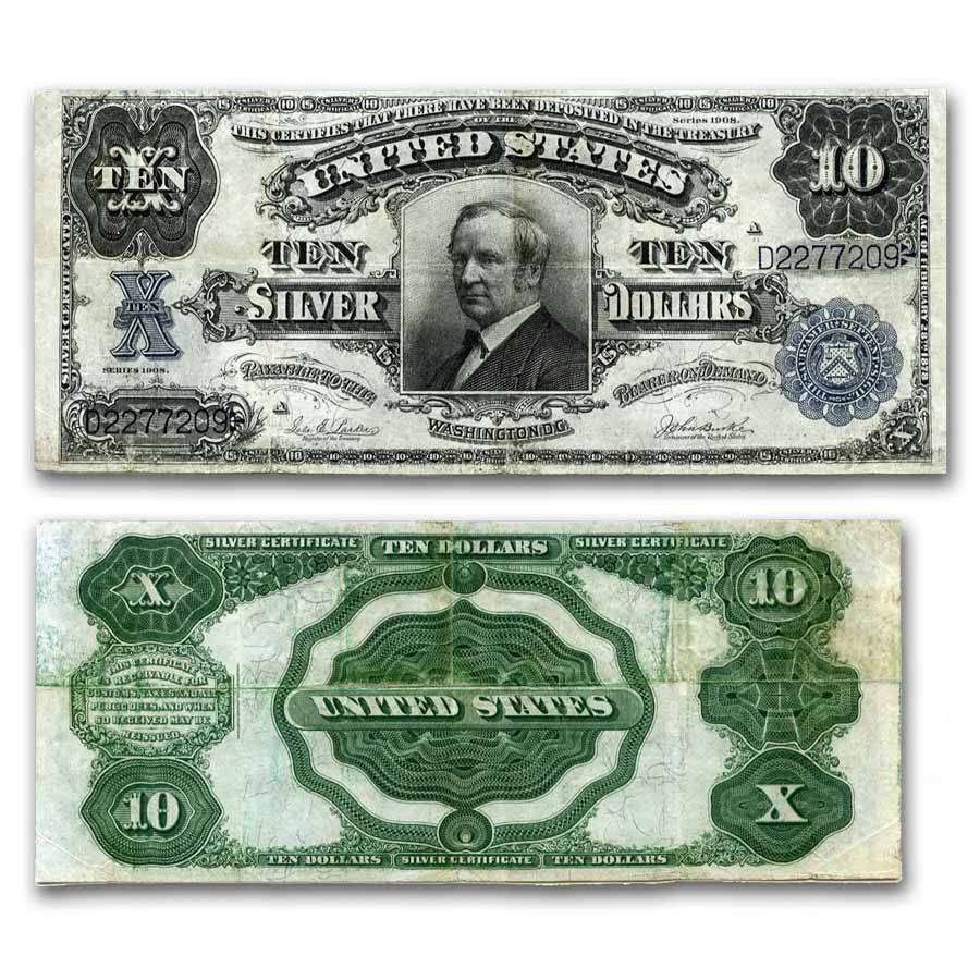 1908 $10 Silver Certificate Hendricks Tombstone VF (Fr#304)