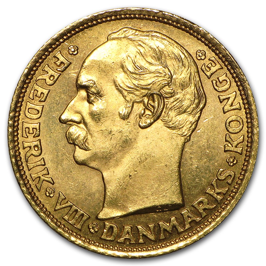 1908-1909 Denmark Gold 10 Kroner Frederik VIII BU