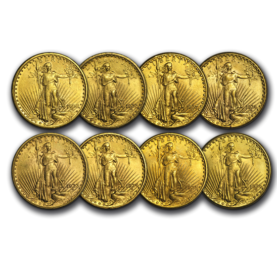 1908-1928 8-Coin $20 Saint-Gaudens Gold Double Eagle Set AU 1908-1928 8-Coin $20 Saint-Gaudens Gold Double Eagle Set AU