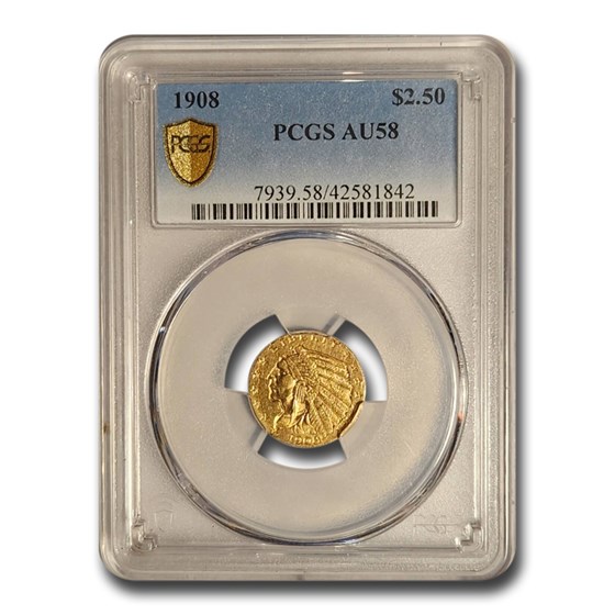 1908 $2.50 Indian Gold Quarter Eagle AU-58 PCGS 1908 $2.50 Indian Gold Quarter Eagle AU-58 PCGS