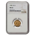 1908 $2.50 Indian Gold Quarter Eagle MS-62 NGC
