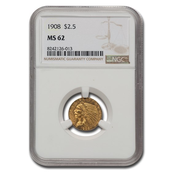 1908 $2.50 Indian Gold Quarter Eagle MS-62 NGC 1908 $2.50 Indian Gold Quarter Eagle MS-62 NGC
