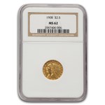 1908 $2.50 Indian Gold Quarter Eagle MS-62 NGC