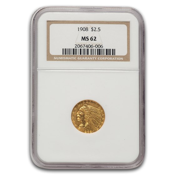 1908 $2.50 Indian Gold Quarter Eagle MS-62 NGC