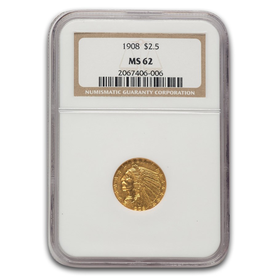 1908 $2.50 Indian Gold Quarter Eagle MS-62 NGC