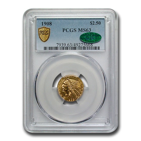 1908 $2.50 Indian Gold Quarter Eagle MS-63 PCGS CAC