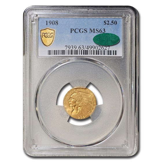 1908 $2.50 Indian Gold Quarter Eagle MS-63 PCGS CAC 1908 $2.50 Indian Gold Quarter Eagle MS-63 PCGS CAC