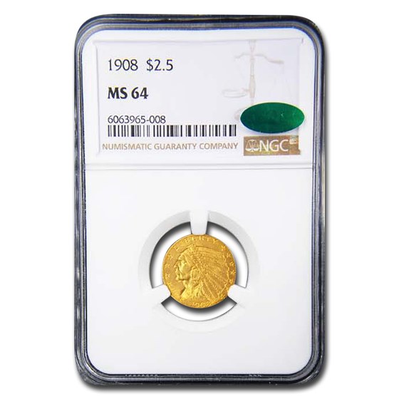 1908 $2.50 Indian Gold Quarter Eagle MS-64 NGC CAC