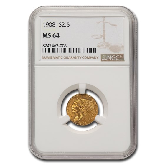 1908 $2.50 Indian Gold Quarter Eagle MS-64 NGC 1908 $2.50 Indian Gold Quarter Eagle MS-64 NGC