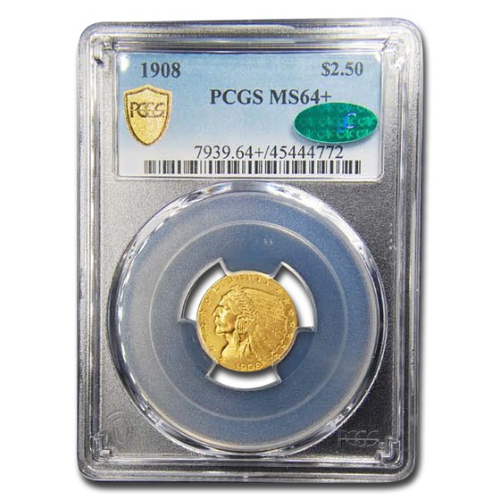 1908 $2.50 Indian Gold Quarter Eagle MS-64+ PCGS CAC 1908 $2.50 Indian Gold Quarter Eagle MS-64+ PCGS CAC