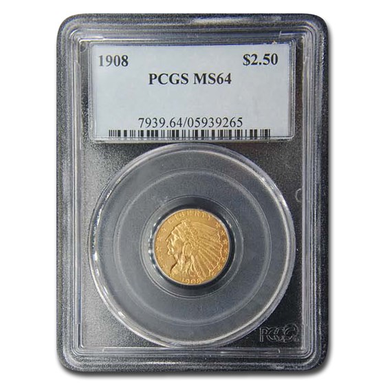 1908 $2.50 Indian Gold Quarter Eagle MS-64 PCGS 1908 $2.50 Indian Gold Quarter Eagle MS-64 PCGS