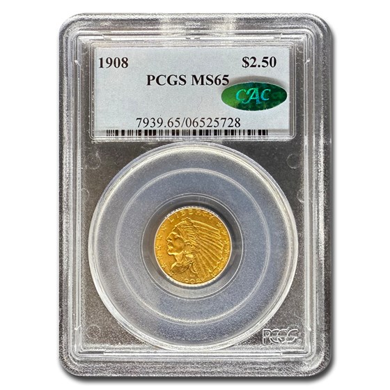 1908 $2.50 Indian Gold Quarter Eagle MS-65 PCGS CAC 1908 $2.50 Indian Gold Quarter Eagle MS-65 PCGS CAC