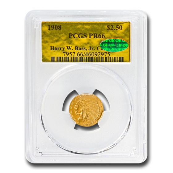 1908 $2.50 Indian Gold Quarter Eagle PR-66 PCGS CAC (Bass Jr.) 1908 $2.50 Indian Gold Quarter Eagle PR-66 PCGS CAC (Bass Jr.)