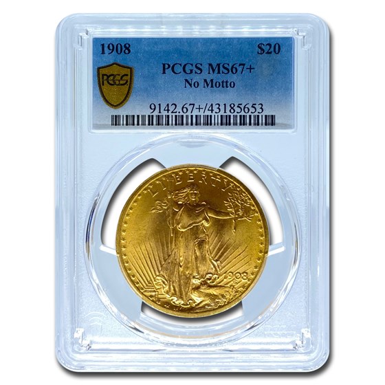 1908 $20 Saint-Gaudens Gold Double Eagle MS-67+ PCGS (No Motto) 1908 $20 Saint-Gaudens Gold Double Eagle MS-67+ PCGS (No Motto)