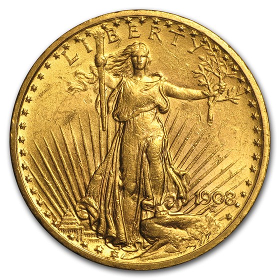 1908 $20 Saint-Gaudens Gold Double Eagle No Motto AU