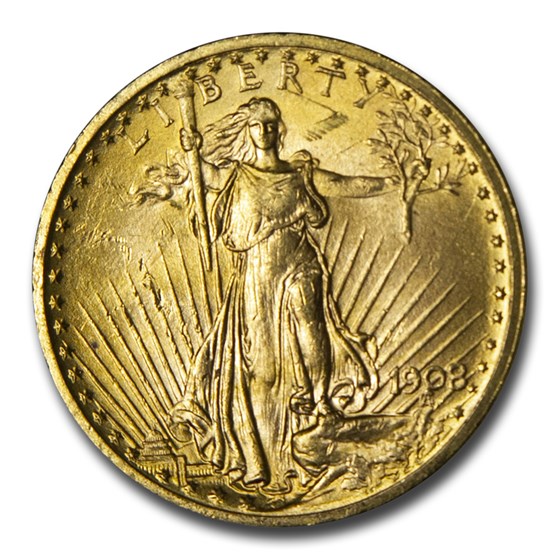1908 $20 Saint-Gaudens Gold Double Eagle No Motto BU 1908 $20 Saint-Gaudens Gold Double Eagle No Motto BU