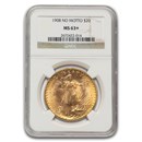 1908 $20 Saint-Gaudens Gold Double Eagle No Motto MS-63+ NGC