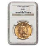1908 $20 Saint-Gaudens Gold Double Eagle No Motto MS-63+ NGC