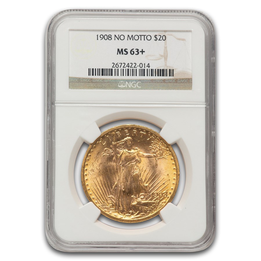 1908 $20 Saint-Gaudens Gold Double Eagle No Motto MS-63+ NGC