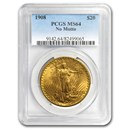1908 $20 Saint-Gaudens Gold Double Eagle No Motto MS-64 PCGS