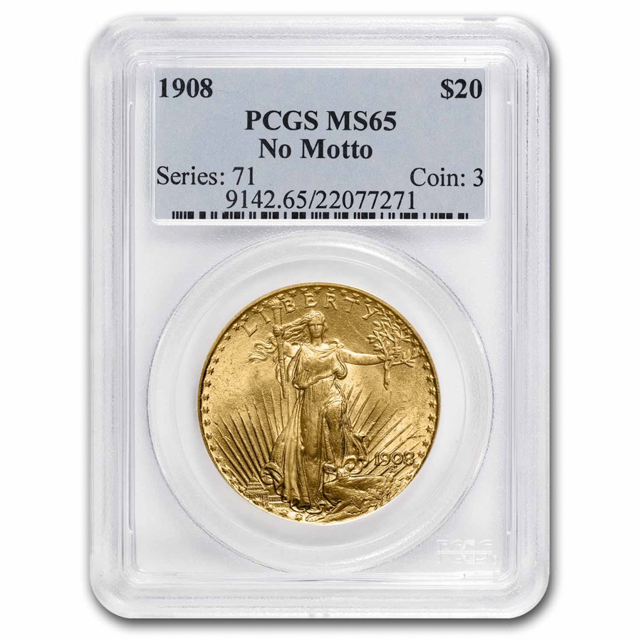 1908 $20 Saint-Gaudens Gold Double Eagle No Motto MS-65 PCGS
