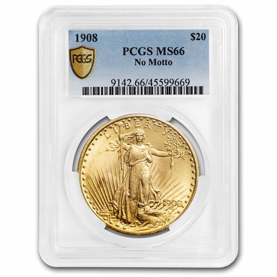 1908 $20 Saint-Gaudens Gold Double Eagle No Motto MS-66 PCGS 1908 $20 Saint-Gaudens Gold Double Eagle No Motto MS-66 PCGS