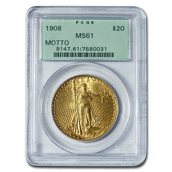 1908 $20 Saint-Gaudens Gold Double Eagle w/Motto MS-61 PCGS 1908 $20 Saint-Gaudens Gold Double Eagle w/Motto MS-61 PCGS