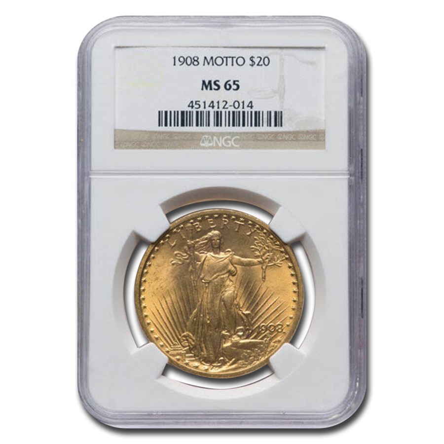 1908 $20 Saint-Gaudens Gold Double Eagle w/Motto MS-65 NGC