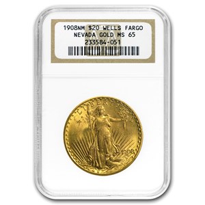 Buy 1908 $20 Saint-Gaudens Gold No Motto MS-65 NGC (Wells Fargo) | APMEX