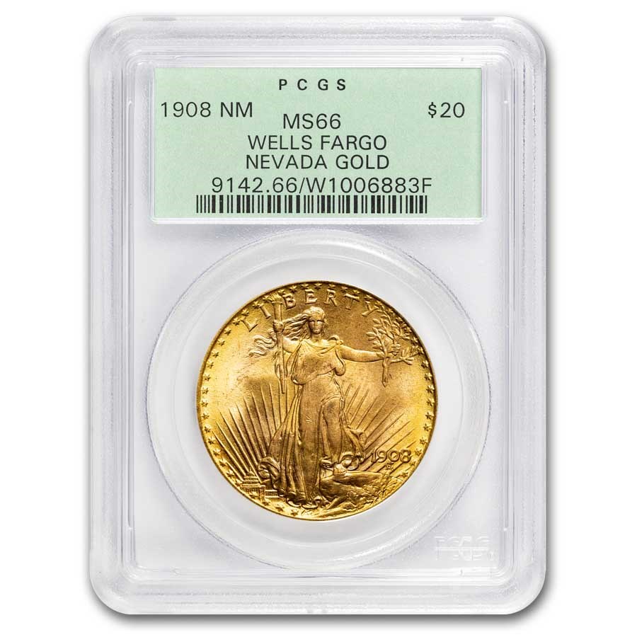 1908 $20 Saint-Gaudens Gold No Motto MS-66 PCGS (Wells Fargo)