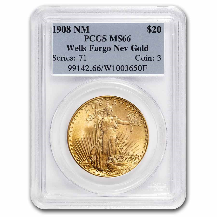 1908 $20 Saint-Gaudens Gold No Motto MS-66 PCGS (Wells Fargo)