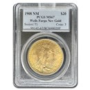 1908 $20 Saint-Gaudens Gold No Motto MS-67 PCGS (Wells Fargo)
