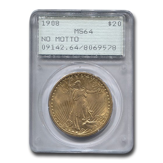 1908 $20 St. Gaudens Gold Dbl Eagle No Motto MS-64 PCGS (Rattler) 1908 $20 St. Gaudens Gold Dbl Eagle No Motto MS-64 PCGS (Rattler)