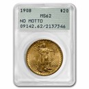 1908 $20 St Gaudens Gold Double Eagle NM MS-62 PCGS (Rattler)