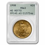 1908 $20 St Gaudens Gold Double Eagle NM MS-62 PCGS (Rattler)