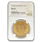 1908 $20 St Gaudens Gold Double Eagle No Motto MS-62 NGC