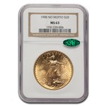 1908 $20 St Gaudens Gold Double Eagle No Motto MS-63 NGC CAC