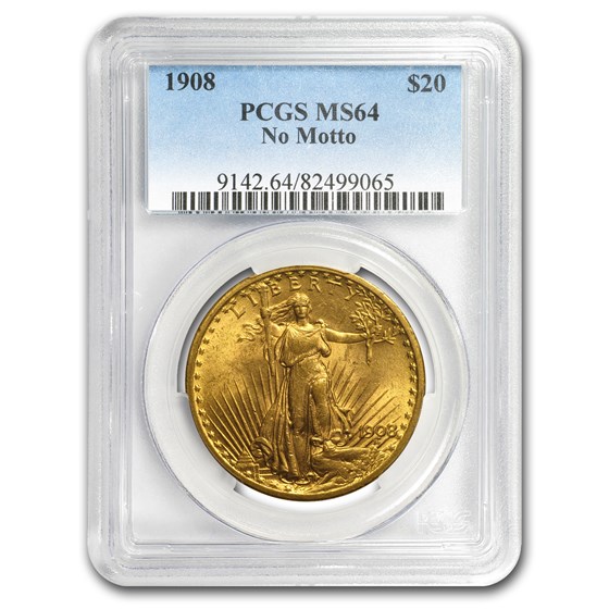 1908 $20 St Gaudens Gold Double Eagle No Motto MS-64 PCGS 1908 $20 St Gaudens Gold Double Eagle No Motto MS-64 PCGS