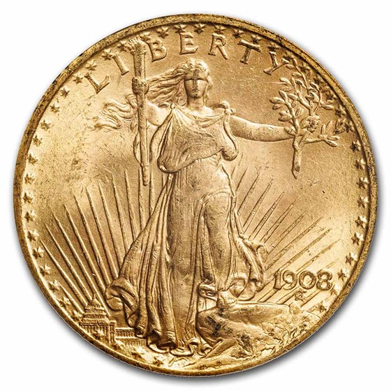 Buy 1908 $20 St Gaudens Gold Double Eagle No Motto MS-64 PCGS(CAC) | APMEX