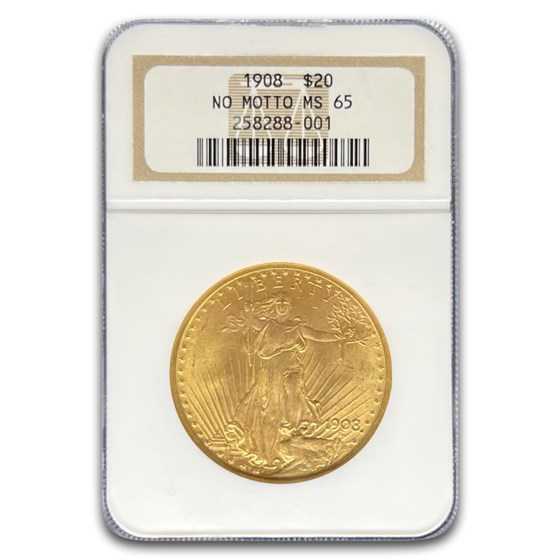 1908 $20 St Gaudens Gold Double Eagle No Motto MS-65 NGC