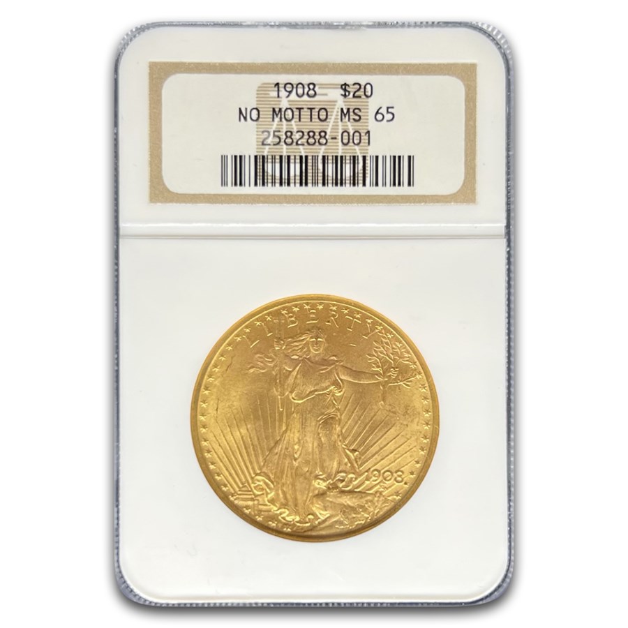 1908 $20 St Gaudens Gold Double Eagle No Motto MS-65 NGC
