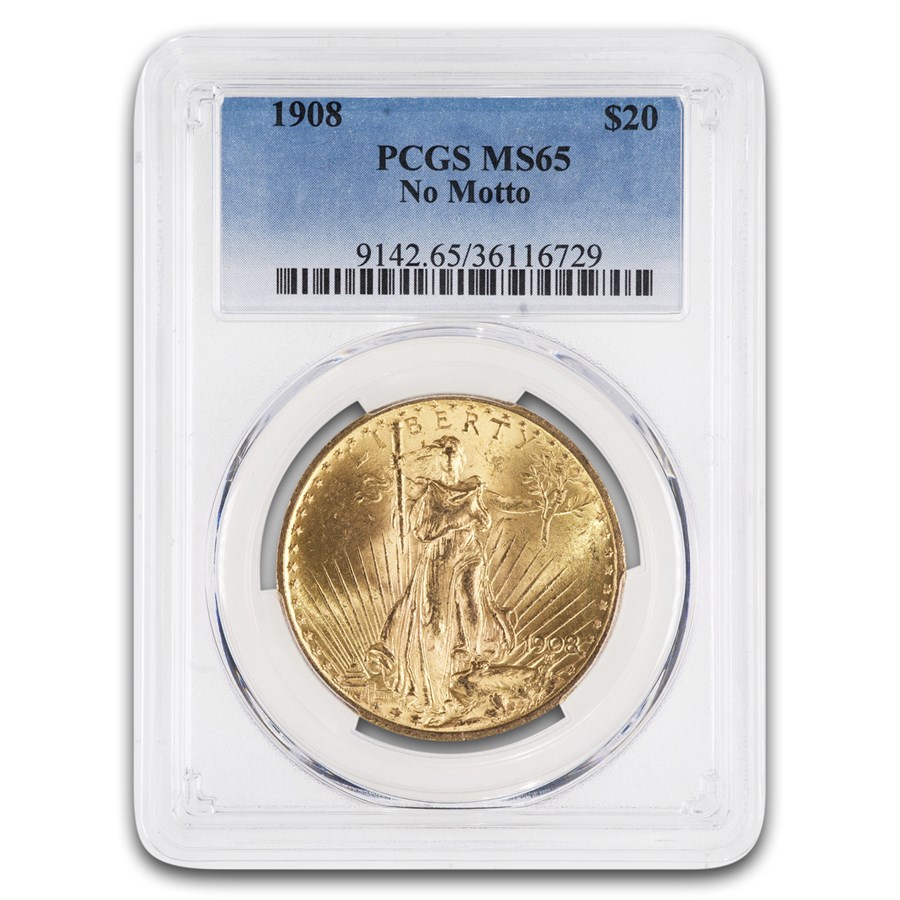 1908 $20 St Gaudens Gold Double Eagle No Motto MS-65 PCGS