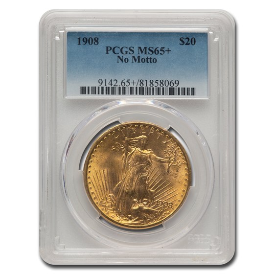 1908 $20 St Gaudens Gold Double Eagle No Motto MS-65+ PCGS 1908 $20 St Gaudens Gold Double Eagle No Motto MS-65+ PCGS